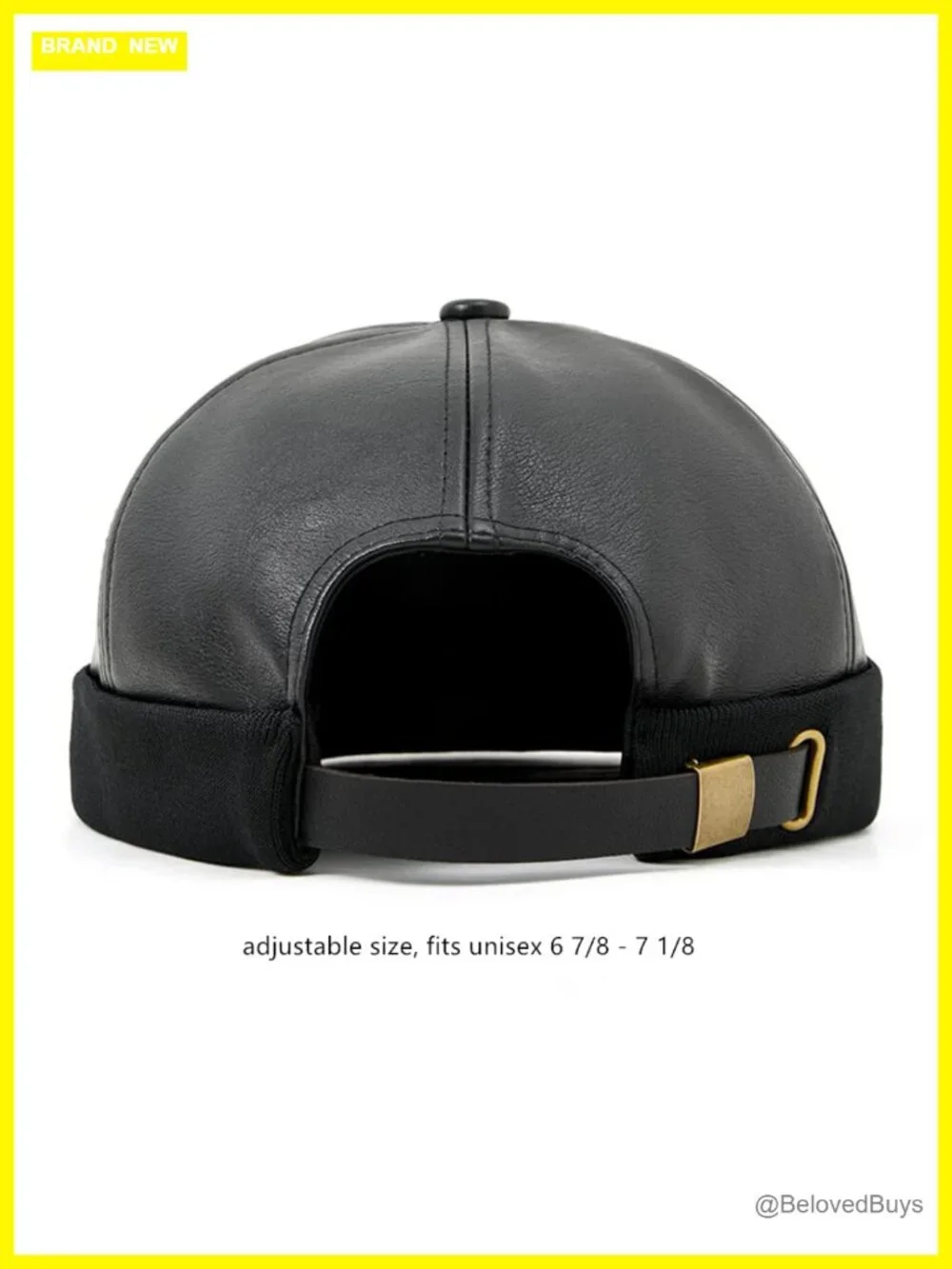 Faux Leather Beanie Hat Brimless Skull Cap Adjustable Winter